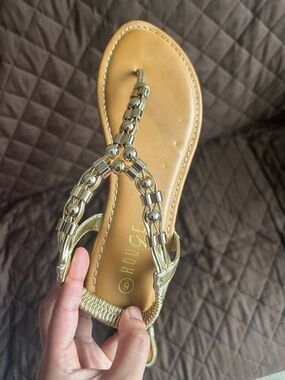 Rogue Gold Beaded T-Strap Sandal - Women